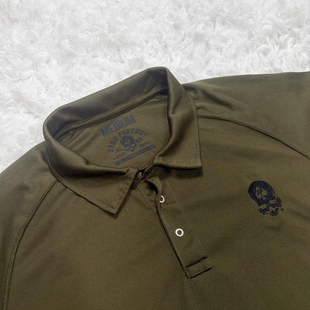 Zero Foxtrot Tactical Polo Shirt Mens Medium DarkOlive Skull Stay Zero Military